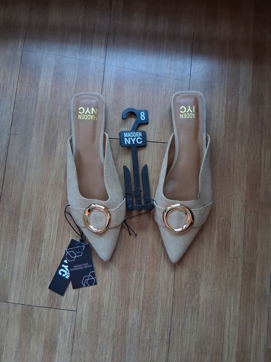 Madden Nyc Shoes - Madden NYC Women's Tan Pointed-Toe Mule with Gold Ring